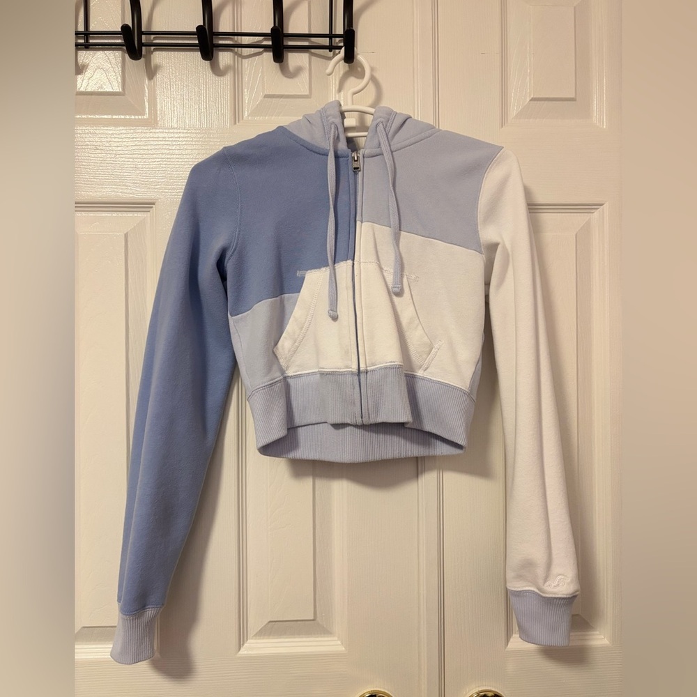 Hollister Blue and White Zip-Up (XS)